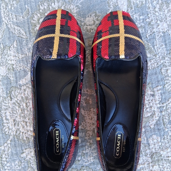 ๐ Coach "Deborah" Leather Sequin Embellished Plaid Ballet Flats Sz. 6 - Picture 6 of 11
